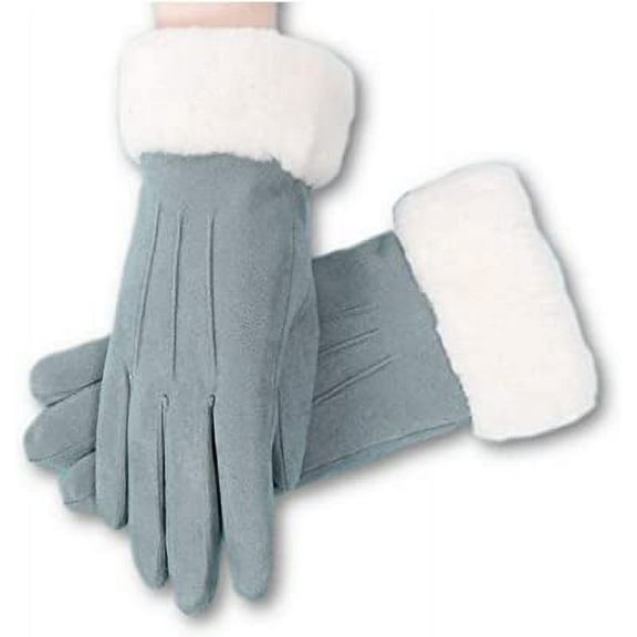 Namzi Women's Winter Warm Windproof Texting Butter Soft Suede Driving Gloves with Faux Rabbit Fur and Thick Warm Lining