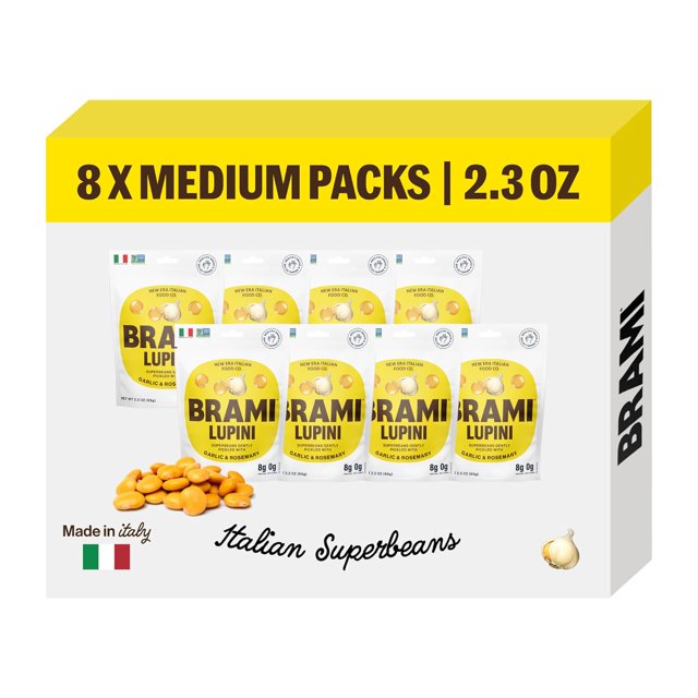 Lupini Beans Snack, Garlic & Rosemary | 9g Plant Protein, 0g Net Carbs | Vegan, Vegetarian, Keto, Mediterranean Diet | 2.3 Ounce (Pack of 8)