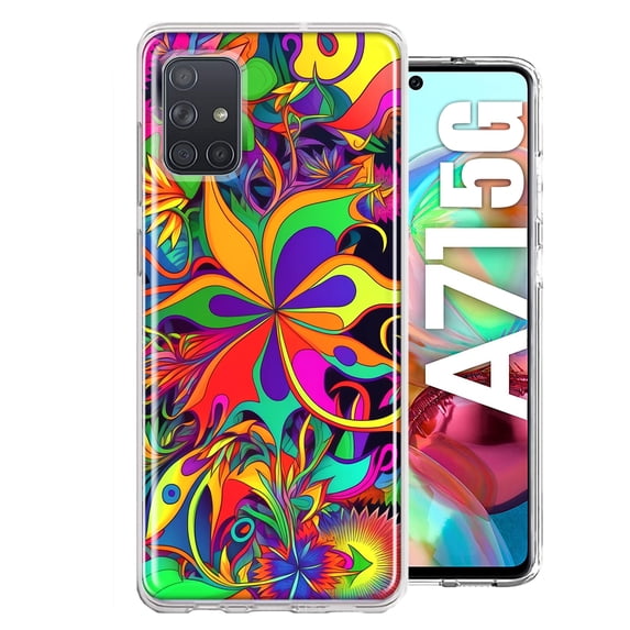 MUNDAZE Samsung Galaxy A71 5G Shockproof Clear Hybrid Protective Phone Case Neon Psychedelic Hippie Wild Flowers Cover
