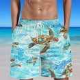 thumbnail image 2 of LMOIPLI Men's Tropical Sea Turtle Print Beach Short Elastic Waist Drawstring Quick Dry Casual Summer Swim Trunks with Pockets Light Blue S, 2 of 5