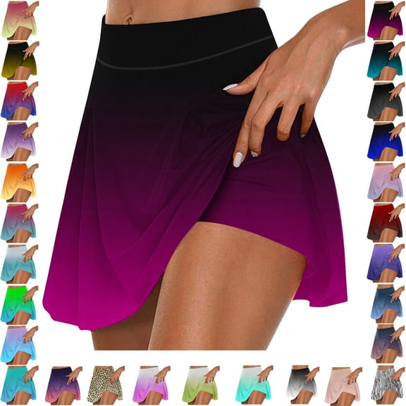 Lenago Women's Summer Pleated Tennis Skirts Athletic Stretchy Short Yoga Fake Two Piece Trouser Skirt Shorts Gift for Women