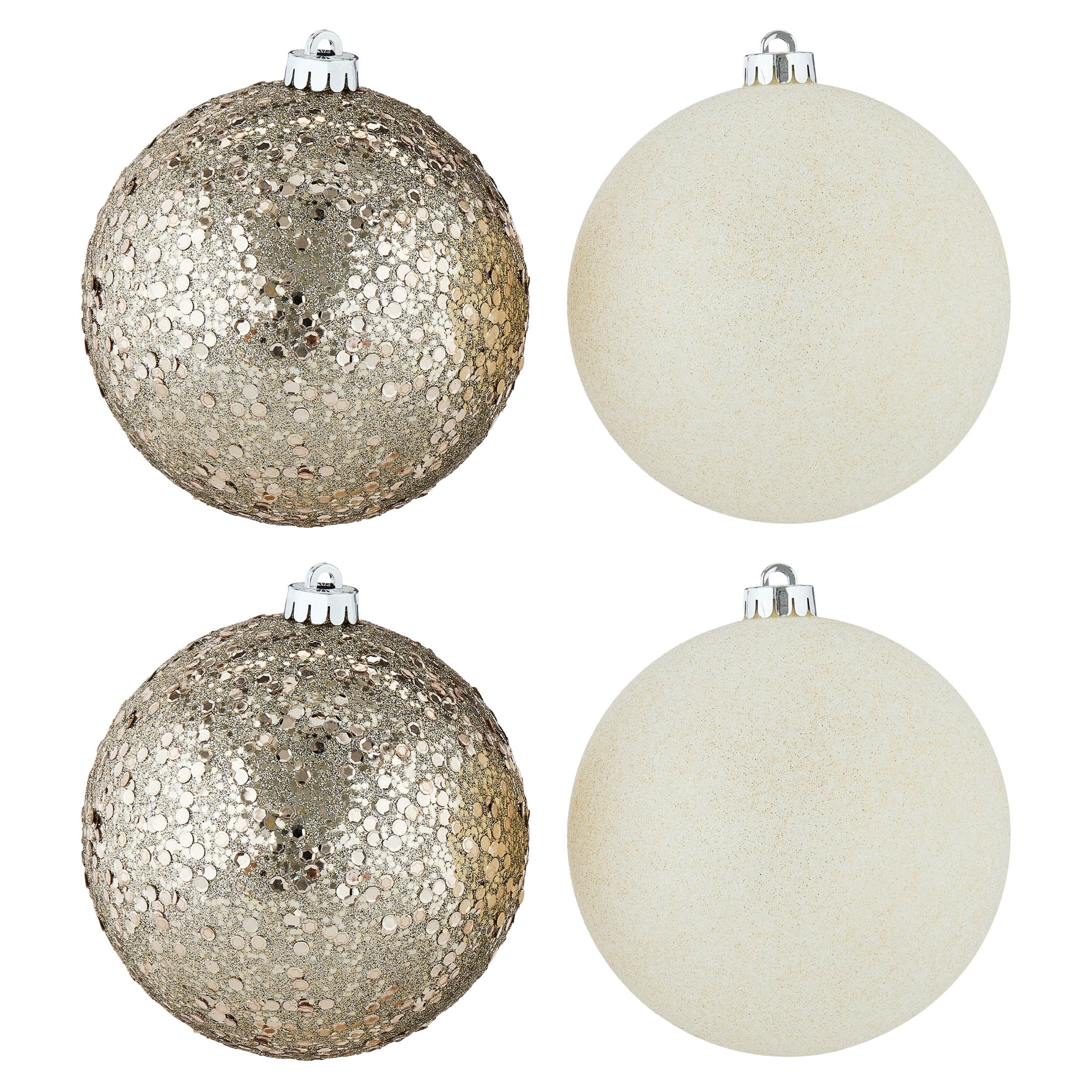 4-Count Champagne and Cream Ball Shatterproof Christmas Ornaments, 6", by Holiday Time