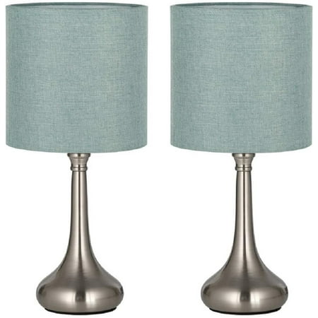 Silver Table Lamps Small Nightstand Lamps Set of 2 Light Blue Shades