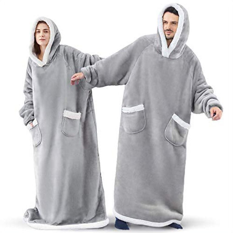 Bedsure Standard Side Split and Belt Wearable Blanket Hoodie, Long Sherpa  Fleece Blanket Sweatshirt with Warm Big Hood, Grey - Walmart.com