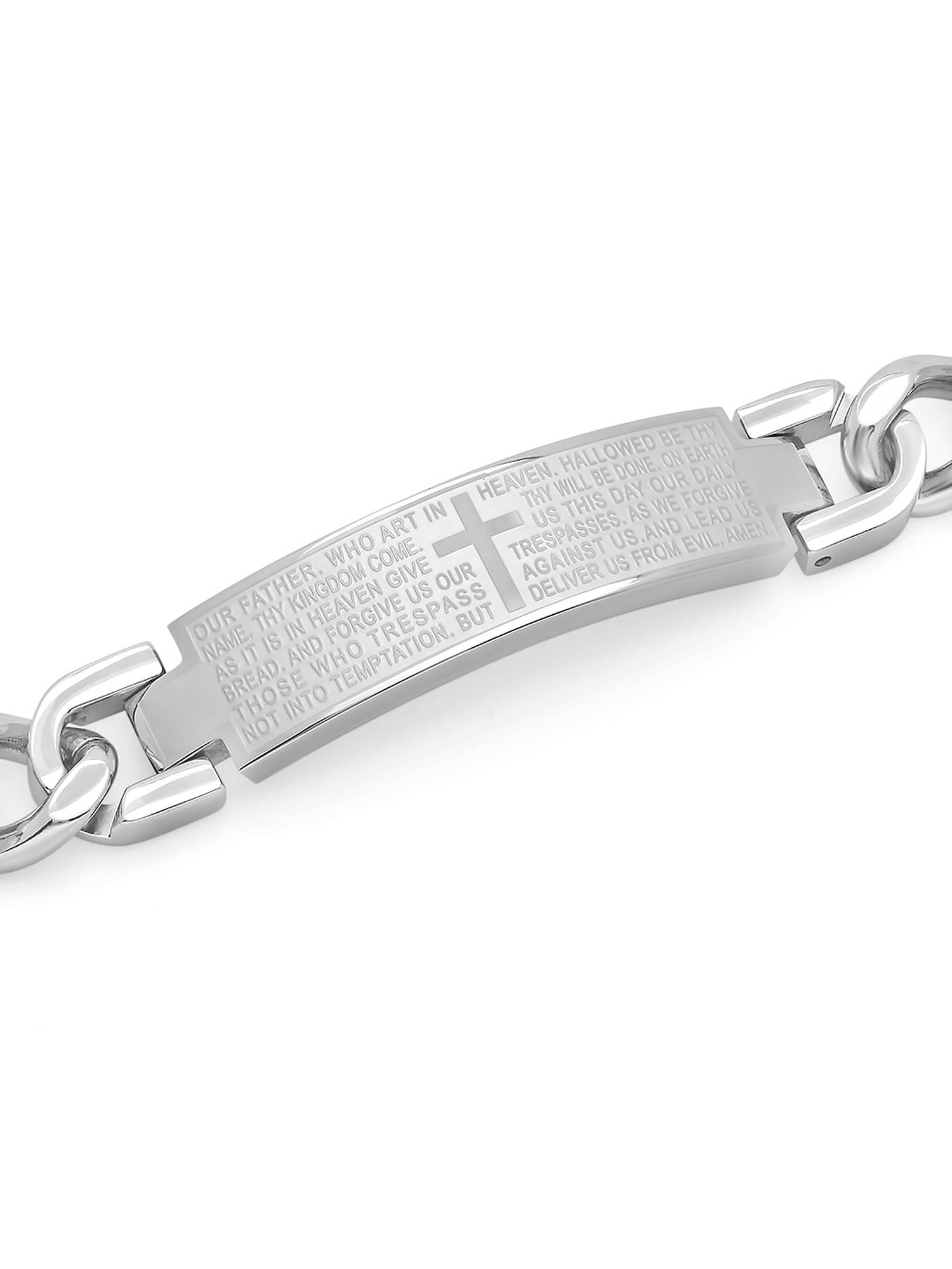 Men's Silver-Tone Stainless Steel Lord's Prayer ID Bracelet - Brilliance Fine Jewelry