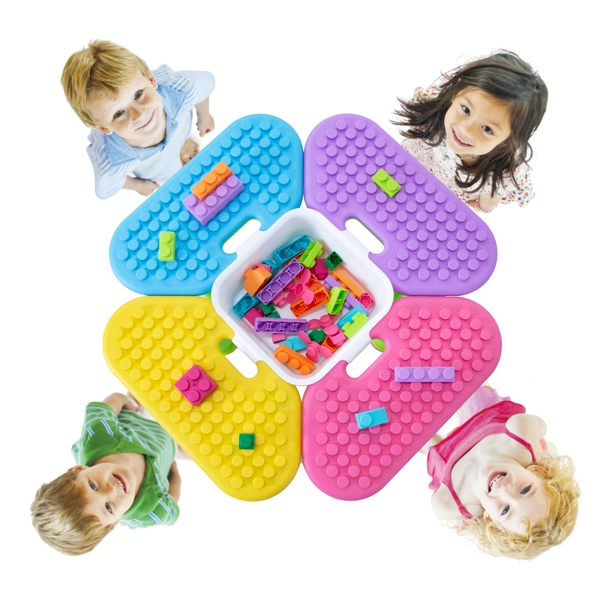 UNiPLAY Kids Soft Building Blocks 42-Piece Outdoor Activity Table and Chair Set, Multi-Color