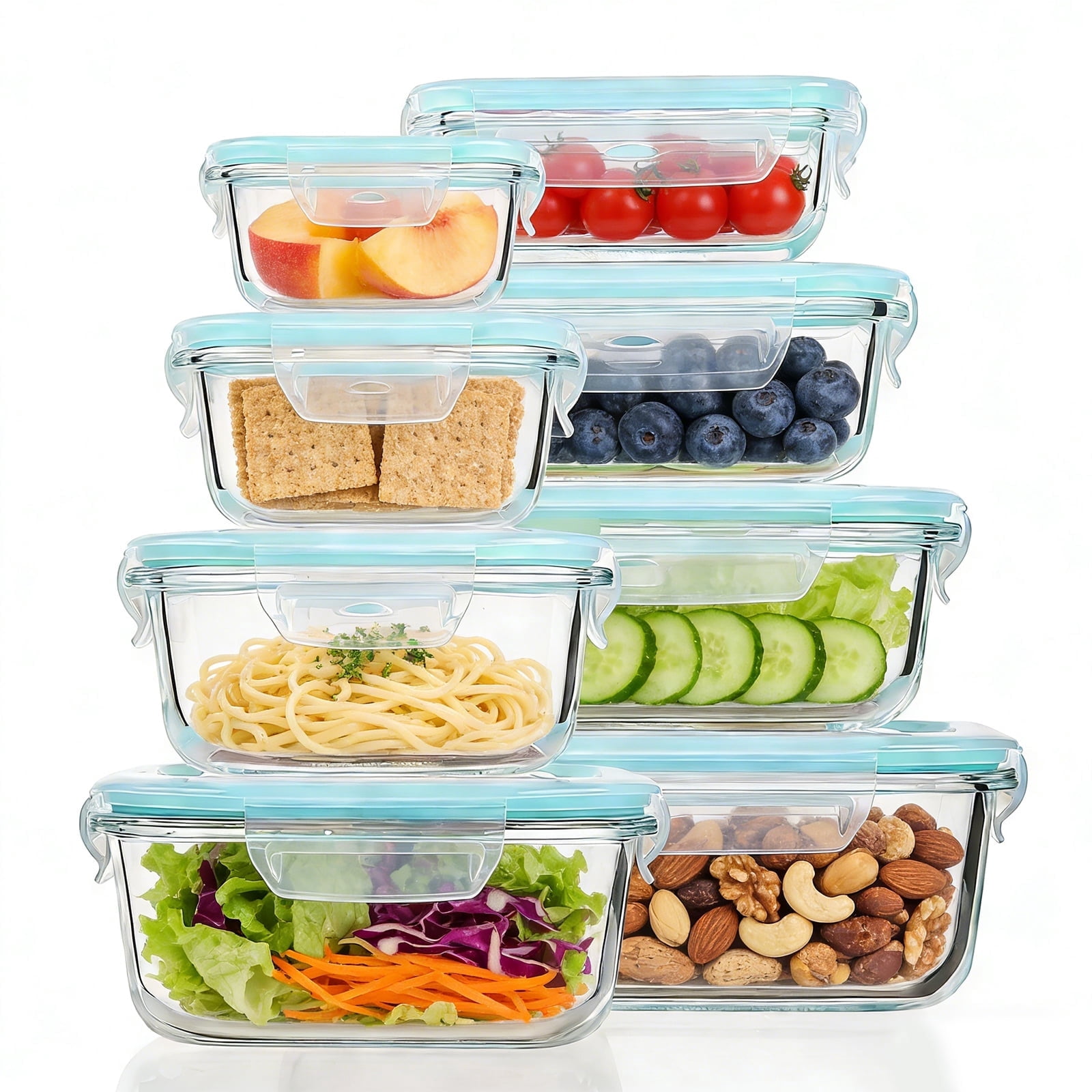 stusgo 16 Pcs Glass Food Storage Containers with Lids, Airtight BPA-Free Leakproof Meal Prep Containers, Microwave Oven Freezer Dishwasher Safe Stackable Lunch Boxes（8 Pack,Green）