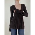 thumbnail image 4 of Women'S Cable Knit V Neck Sweater Slim Fit Long Sleeve Knitwear Casual Pullover Jumper Tops Brown S, 4 of 6