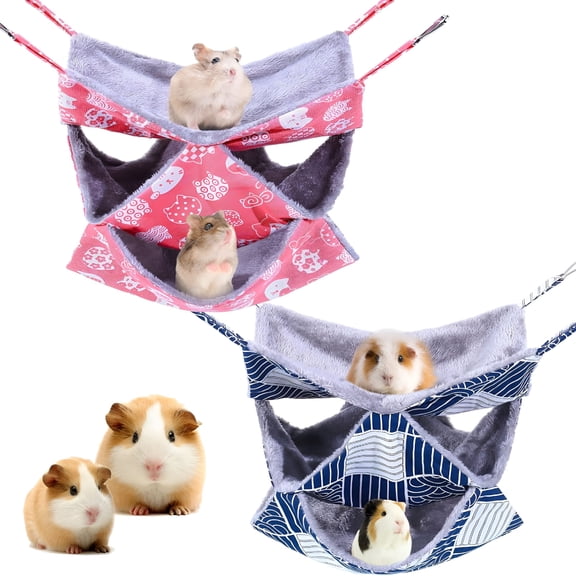 BESTSKY 2 Pcs Guinea Pig Cage Accessories, Ferret Rat Hammock, 13.7x13.7 Inches, Pet Cage Hanging Bunkbed Hammock for Small Animals