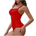 thumbnail image 4 of QUNYINEY Women's One-Piece Swimsuits Solid Square Neck Spaghetti Straps Bathing Suit Tummy Control High Waisted Swimwear, 4 of 7