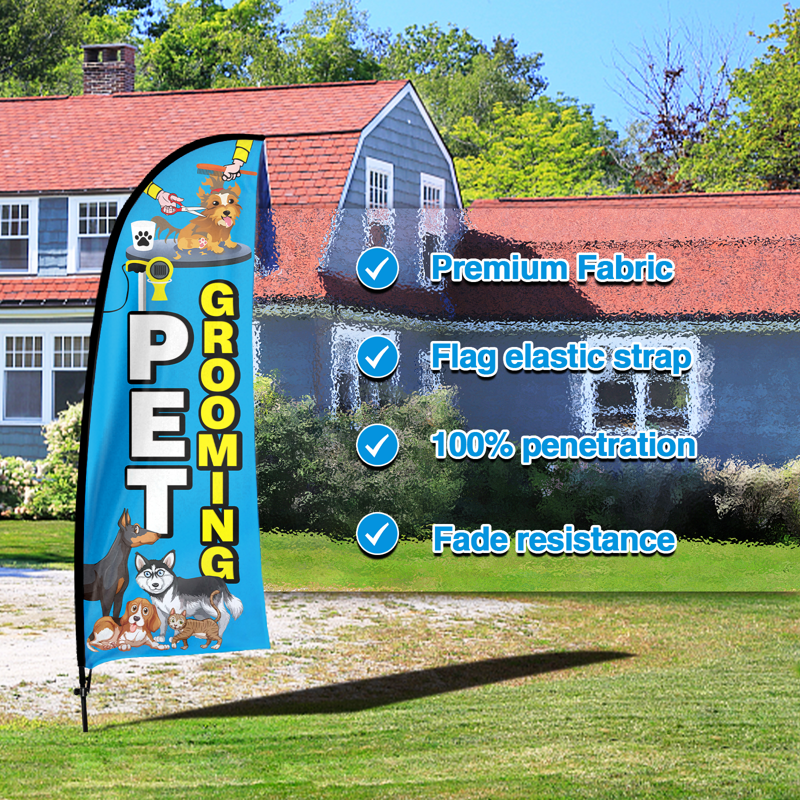 QSUM Pet Grooming Sign Feather Flag with Pole Kit,7FT Pet Grooming Decoration Display, Pet Grooming Business Sign,Pet Grooming Swooper Flag，Advertising Flag