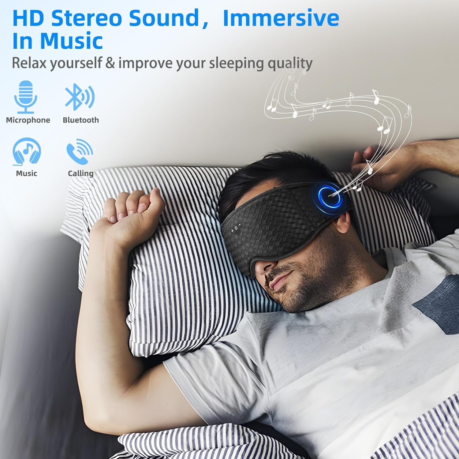 3D Sleep Mask with Bluetooth Headphones, Sleeping Headphones for Side Sleepers, Zero Eye Pressure, Adjustable Sleep Eye Mask, Ultra-Thin Stereo Speakers Perfect for Sleeping