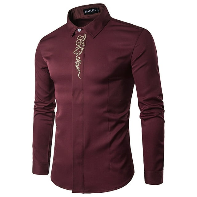 Chemises pour Hommes à Manches Longues Hommes Décontracté Imprimé Col Montant Chemise de Base à Manches Longues Blouse Chemises pour Hommes à Manches Longues