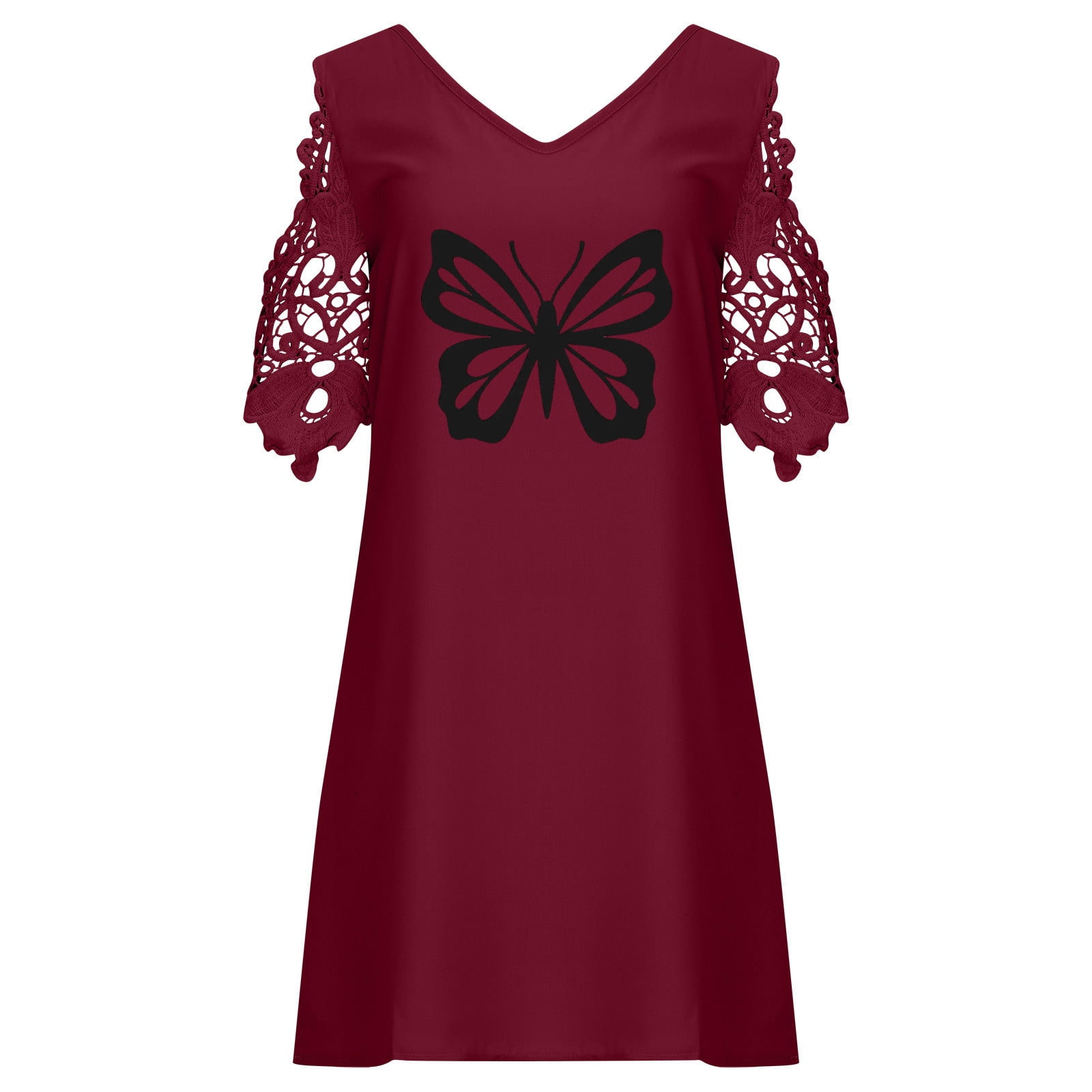 skpabo Women's Dresses 2022 Long Sleeve V-Neck Lace Solid Color
