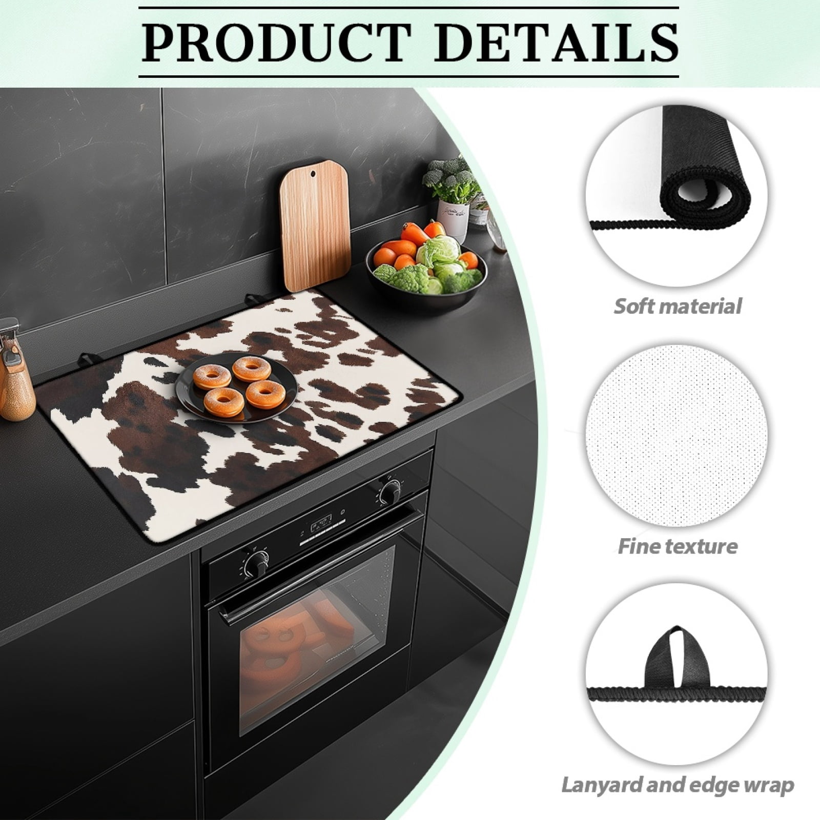 Renewold Electric Stove Top Cover for Stove Top, Induction Electric Stove Protector Non-slip Glass Cooktop Cover Range Cover Multipurpose Flat Top Stove Mat, Brown Black Cow Print