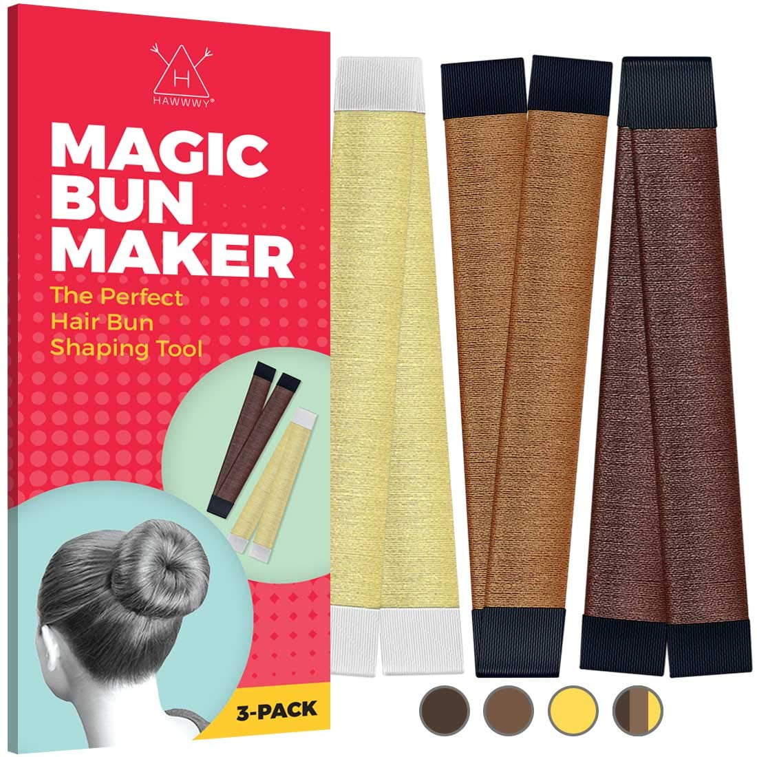 Hawwwy 3-Piece Hair Bun Maker Easy Snap-And-Roll Bun Tool Original Magic Bun