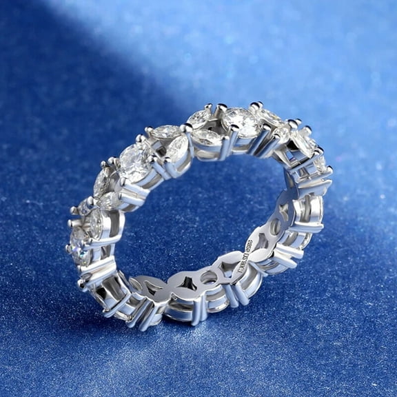 Hitanshu Jewels For Her Anniversary Ring Marquise Cut Cubic Zirconia 14K White Gold Finish