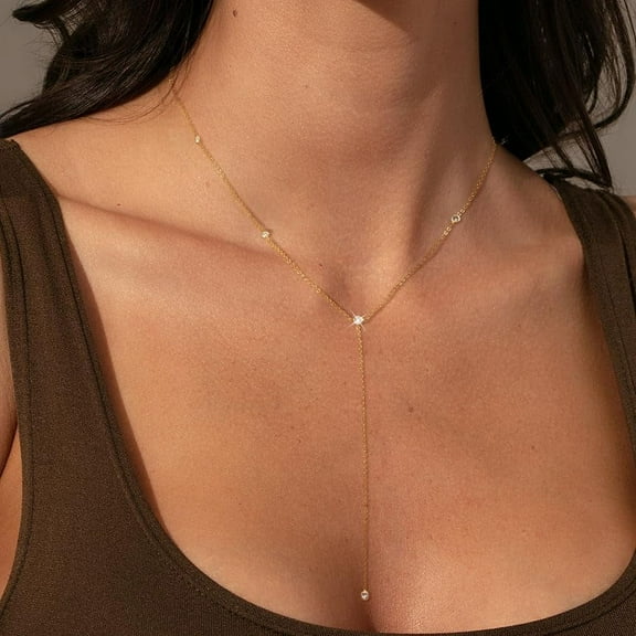 Gold Necklace For Women, 14K Gold Plated/Silver Lariat Necklace For Women Trendy Layered Y Necklace Gold Long Chain Necklaces Gold Summer Jewelry For Women Gift[o804]