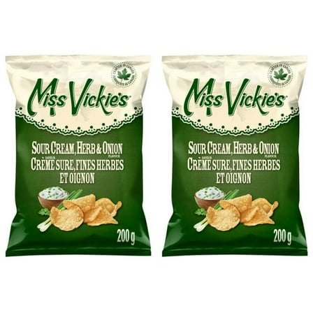 Miss Vickie's Sour Cream, Herb & Onion Kettle Cooked Potato Chips, 200g (2 Pack)