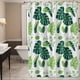 thumbnail image 1 of Cortina de ducha de PEVA impermeable y resistente al moho, 180 x 180 cm, con 12 anillas, diseño de hojas verdes, 1 of 5