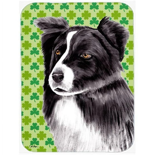 Carolines Treasures SC9287LCB Border Collie St. Patricks Day Shamrock Portrait Glass Cutting Board - Large
