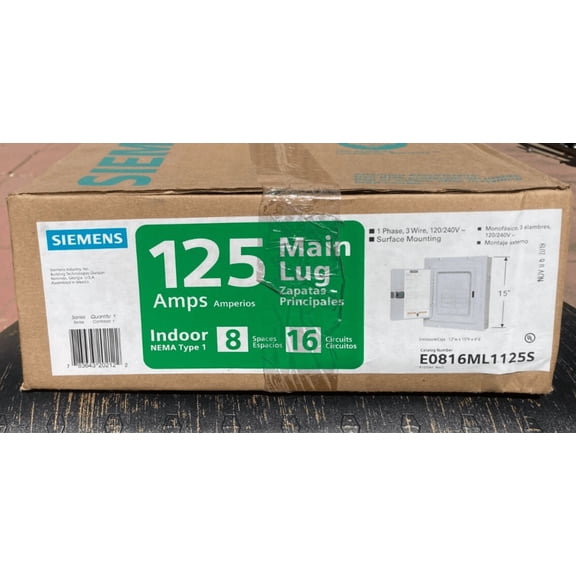 Siemens E0816ML1125S 125A Main Lug 8 Space 16 Circuit Surface Mount Load Center