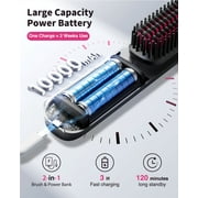 Portable Cordless Hair Straightener Brush, Bopcal Mini Straighten Brush Comb for Travel, 300M Negative Ion, 6 Temp, 10000mAh USB-C, Black