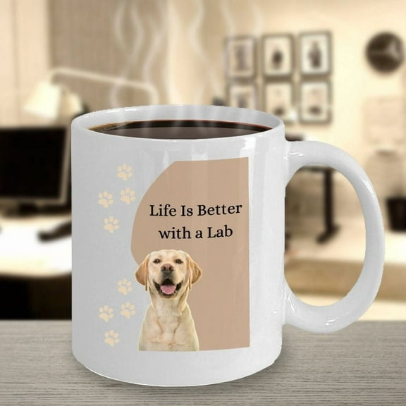 Labrador Theme Coffee Mug 11oz Ceramic Mug Novelty Coffee Tea Cup “Life is Better with a Lab” Cute Lab Lover Gift Lab Mom Gift for Labrador Paw-prints Mug Labrador Mug