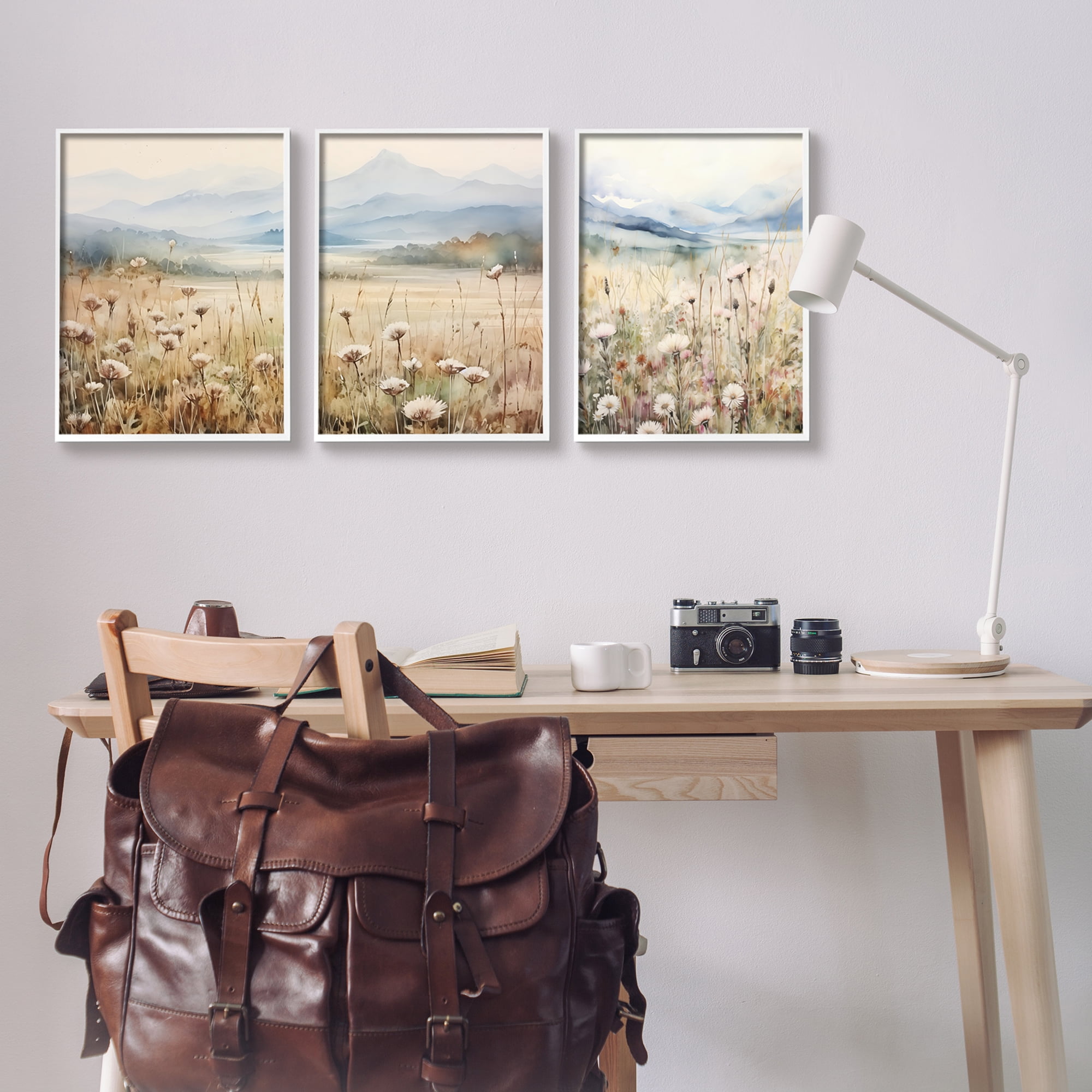 Stupell Industries In The Field Landscape Landscape Painting White Framed Art Print Wall Art, 16 x 20, Set of 3