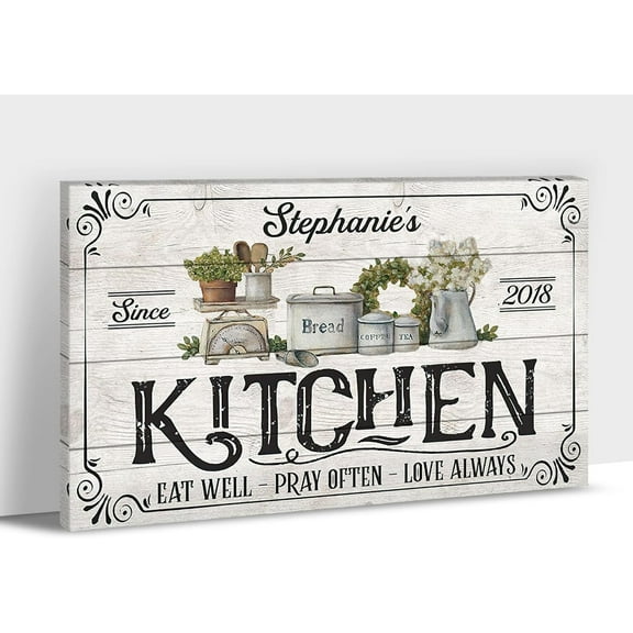 Kitchen Canvas Wall Art - Rustic Kitchen Pictures for Wall Decor, Farmhouse Kitchen Sign Pictures For Kitchen, Name Customized Kitchen Art Picture Framed Canvas Print For Dining Room 12x18