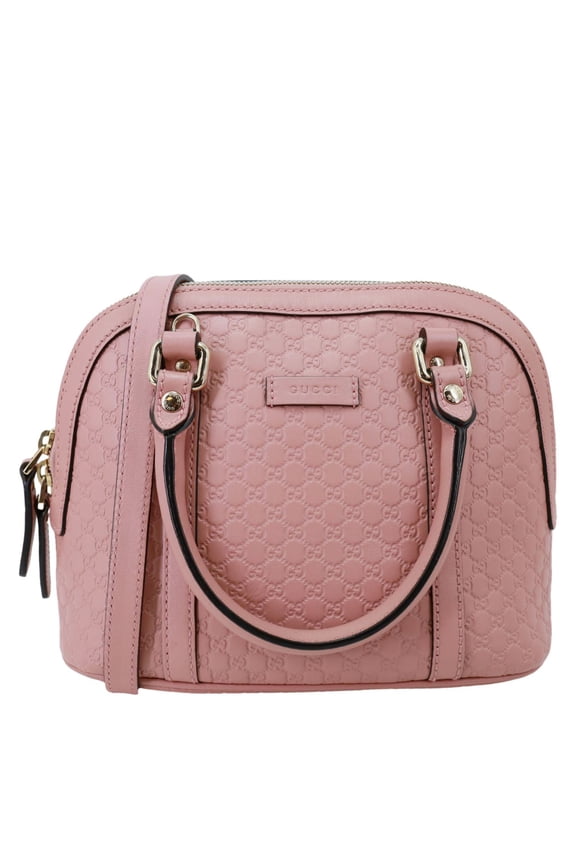 Pre-Owned Gucci Dome Mini Embossed Leather Crossbody Bag Pink 449654