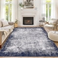 thumbnail image 2 of Area Rug – 5x7 Washable Soft Low-Pile – Non-Slip & Collapsible – Bordered Abstract – Living Room, Bedroom, Dining Room & Entryway – Blue Gray – USA Stock, 2 of 6