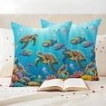 thumbnail image 3 of Ocean Sea Turtle Outdoor Waterproof Pillow Covers, Blue Coastal Fish Coral Jellyfish Marine Life Decorative Square Throw Pillowcase Sofa Cushion Sham for Patio/Couch/Chair, 16"x16" 2 Pack, 3 of 8