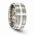 thumbnail image 4 of Titanium Men's Brush and 925 Sterling Silver Men's 10mm Men's Plain Classic Wedding Band Ring Size 8, 4 of 7
