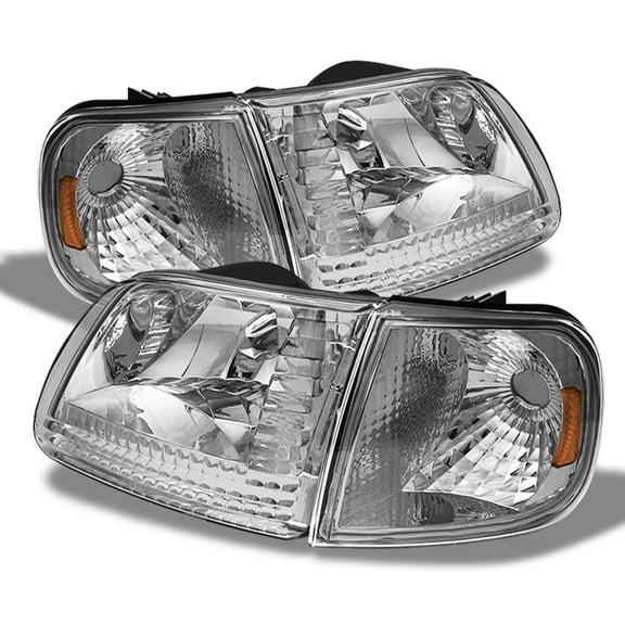 AKKON - 4Pcs Fits 97-03 F150 04 F-150 Heritage 97-99 F250 97-02 Expedition Chrome Headlights   Corner Signal Lamps Pair LH RH