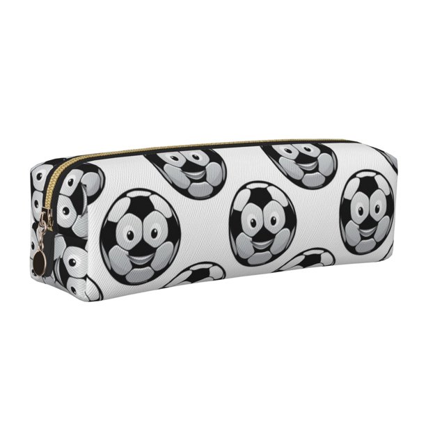Balery Happy Soccer Estuche de Lápices de Cuero Impreso, Estuche para Suministros de Arte, Estuche de Lápices con Cremallera, Estuche de Almacenamiento de Papelería