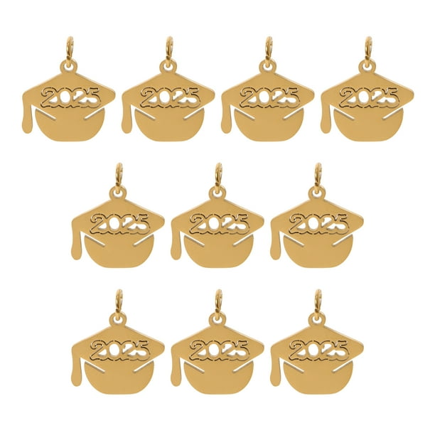10 dijes de gorro de graduación 2025, colgantes de joyería con gorro de graduación, lindos dijes de joyería, colgantes para hacer joyas, dijes, suministros de artesanía de graduación 2025, dorado