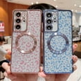 thumbnail image 2 of for Samsung Galaxy S21 Ultra Phone Case Magnetic Compatible with MagSafe Cute Leopard Glitter Women Case Luxury Plating Clear Camera Cover Shockproof Soft Bumper for Galaxy S21 Ultra (Sierra Blue), 2 of 10