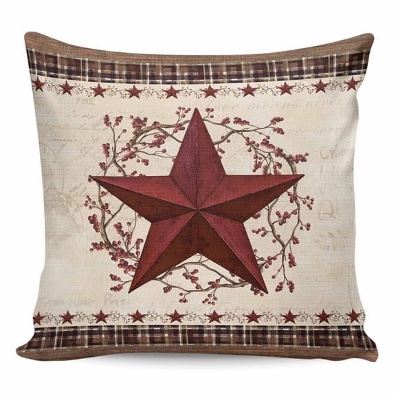 Throw Pillow Covers 16x16 Inch, Texas Star Vintage Decorative Pillow Cases for Couch Sofa Bed, Red Berry Retro Art Farmhouse Cotton Linen Square Home Decor Pillowcases with Hidden Zipper