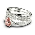 thumbnail image 4 of Gorgeous Art Deco 2.25 Carat Pear Cut Morganite And Diamond Moissanite Engagement Ring, Two Matching Band, Twisted Band Wedding Ring in 925 Sterling Silver With 18k White Gold Plating Gift For Her, 4 of 4