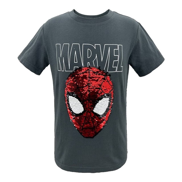 Playera Spiderman para Niño, Diseño Cara Lentejuela Reversible Rojo con Gris Oxford Talla 6