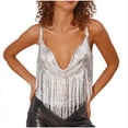 thumbnail image 4 of Ahdbta Sequin Tops for Women Sparkly Deep V Neck Crop Tank Tops Backless Sleeveless Cami Tassel Shirts, 4 of 9