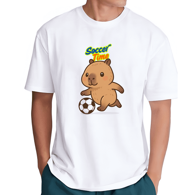 Playera Blanca Camiseta Estampada Capibara Soccer Time Futbol