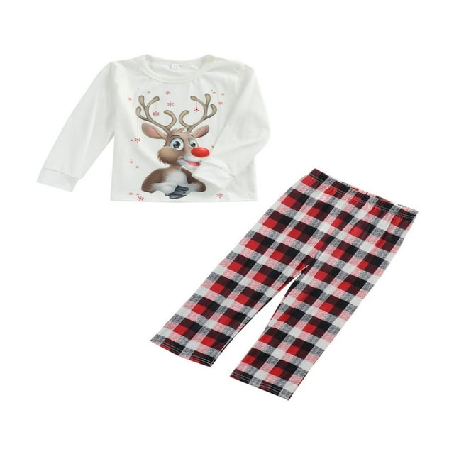 Family Matching Christmas Parent-child Red Long Sleeve Top + Stripe Pattern Long Pants Set