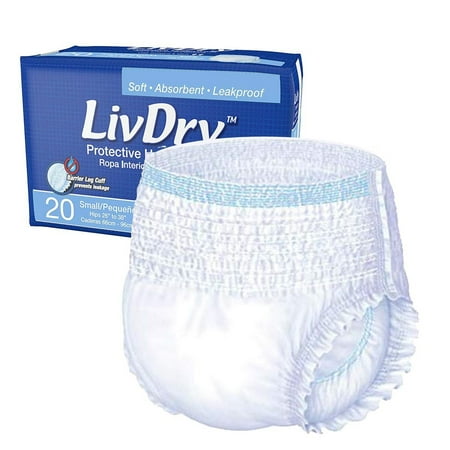 LivDry Adult Incontinence Underwear, Extra Comfort Absorbency, Leak Protection, Small, 20-Pack