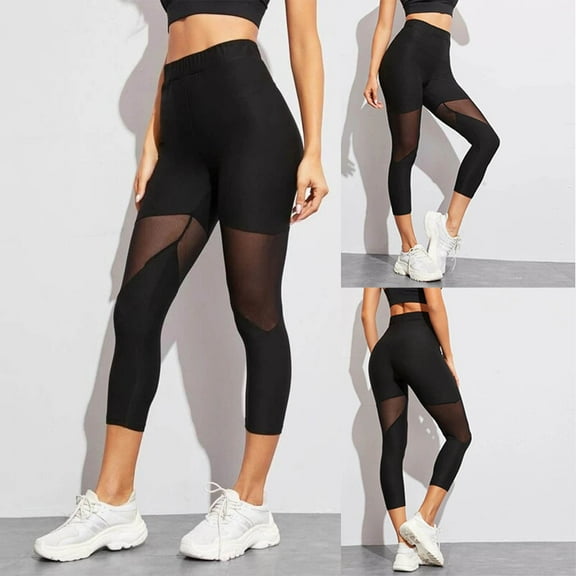 AINIYS High Waist Mesh Panel Legg s Leggings Conceal Tummy Women Workout Yoga Pants Tummy Moisture-Wicking Black L