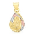 thumbnail image 2 of Ioka-14K Tri Color Gold Diamond Cut Our Lady of Guadalupe Stamp Charm Pendant with 0.9mm Wheat Chain Necklace - 24", 2 of 4