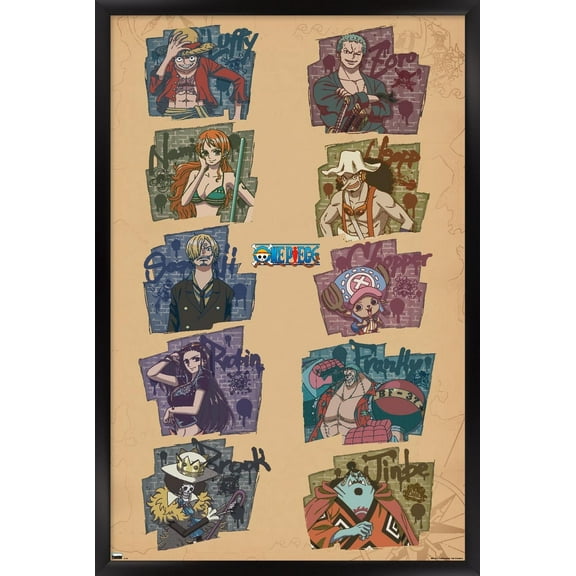 One Piece: Fishman Island - Brick Wall Grid Wall Poster, 14.725" x 22.375" Framed