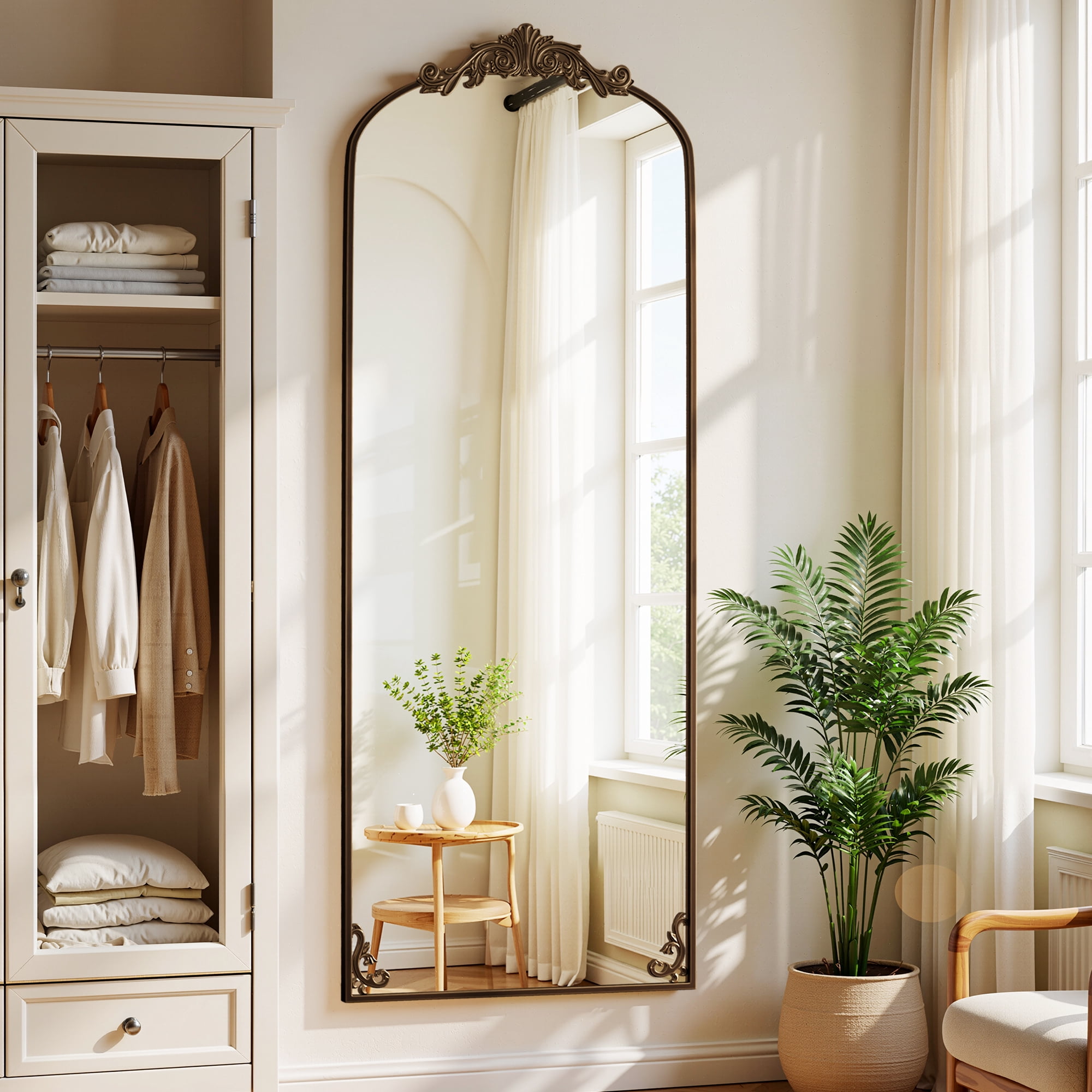 Anyrose 72"x 24" Baroque Full Length Mirror Arched Vintage Floor Mirror with Stand, Antique Bronze