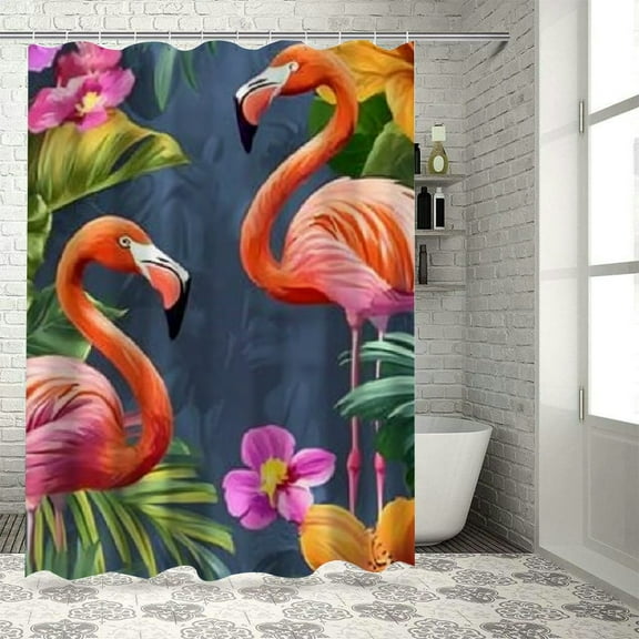 BCIIG Flamingo Tropical Flowers Bathroom Shower Curtain Set with Hooks, Premium Polyester Cloth Luxury Graphic Print, Waterproof Home Bath Decor with Hooks 36"x72